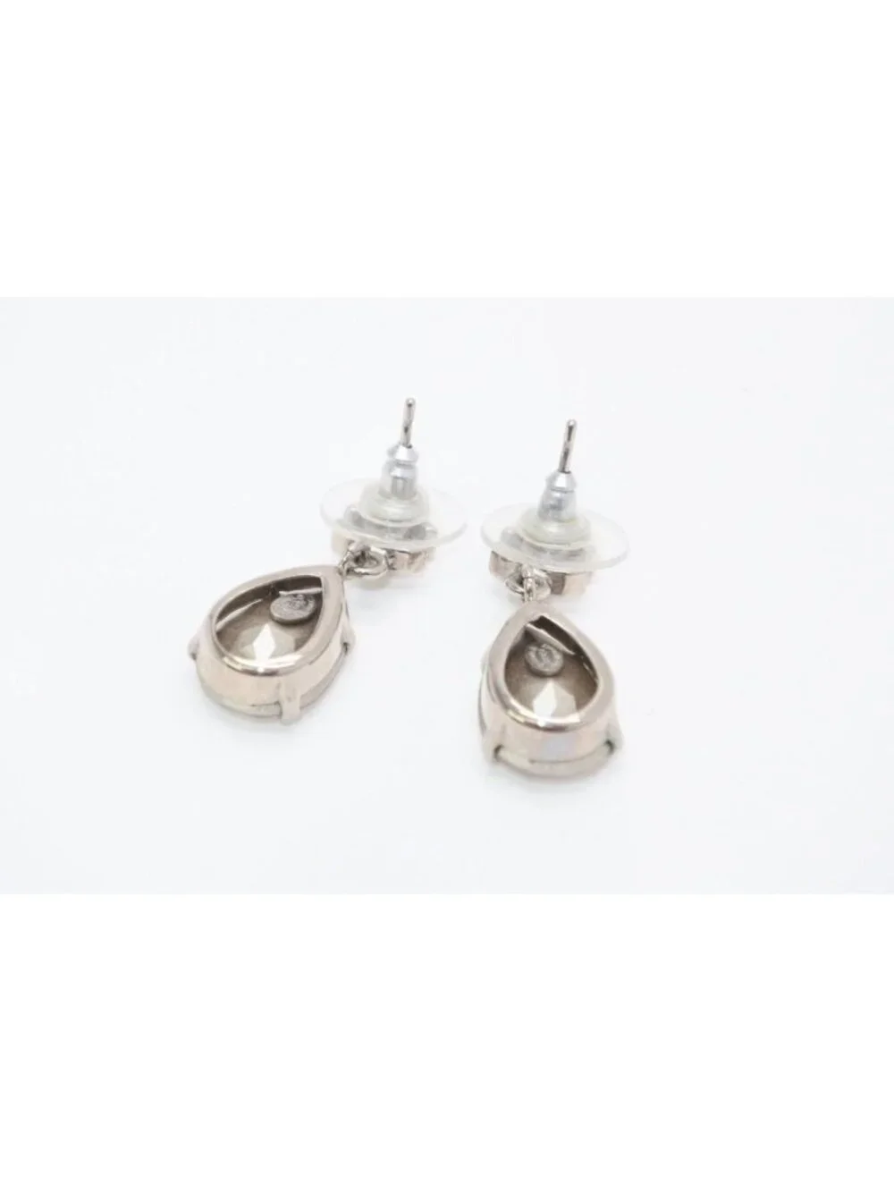 Chanel CC Logo Drop Shape Large Rhinestone Earrings Metal